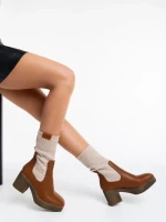 Дамски Боти камел от еко кожа и текстилен материал Fizza