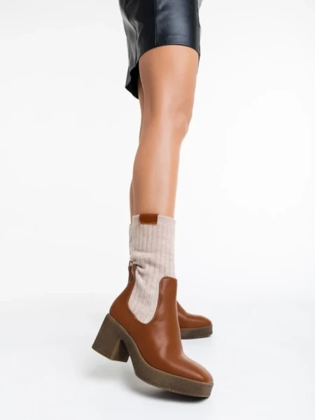Дамски Боти камел от еко кожа и текстилен материал Fizza