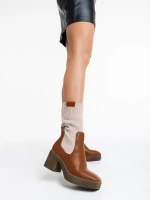 Дамски Боти камел от еко кожа и текстилен материал Fizza