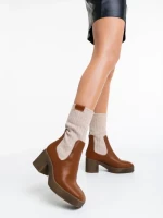 Дамски Боти камел от еко кожа и текстилен материал Fizza