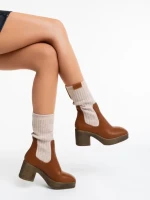 Дамски Боти камел от еко кожа и текстилен материал Fizza