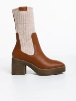 Дамски Боти камел от еко кожа и текстилен материал Fizza