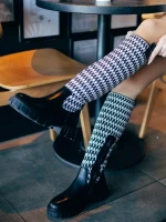 Дамски чизми черно-бели от екологична кожа и текстилен материал Migdalia