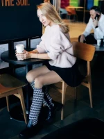 Дамски чизми черно-бели от екологична кожа и текстилен материал Migdalia