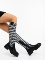 Дамски чизми черно-бели от екологична кожа и текстилен материал Migdalia