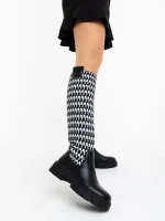 Дамски чизми черно-бели от екологична кожа и текстилен материал Migdalia