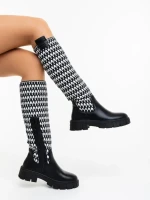 Дамски чизми черно-бели от екологична кожа и текстилен материал Migdalia