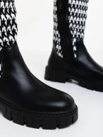 Дамски чизми черно-бели от екологична кожа и текстилен материал Migdalia