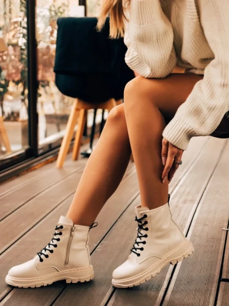 Дамски боти  бежови от екологична кожа Tarsia