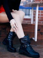 Дамски боти черни от екологична кожа и синтетичен материал Salome