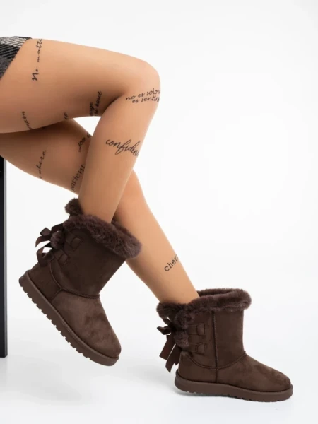 Дамски чизми кафяви от текстилен материал Taryn