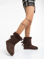 Дамски чизми кафяви от текстилен материал Taryn