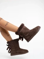 Дамски чизми кафяви от текстилен материал Taryn