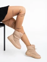 Дамски чизми каки от еко кожа и текстилен материал Bahar