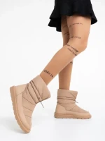 Дамски чизми каки от еко кожа и текстилен материал Bahar