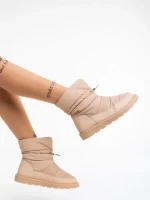 Дамски чизми каки от еко кожа и текстилен материал Bahar