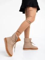 Дамски чизми бежови тъмно от текстилен материал Zurine