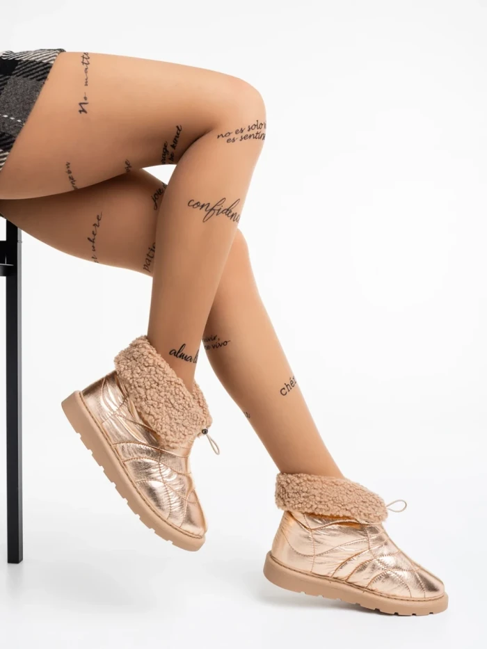 Дамски чизми шампанско от текстилен материал Louella