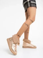 Дамски чизми шампанско от текстилен материал Louella