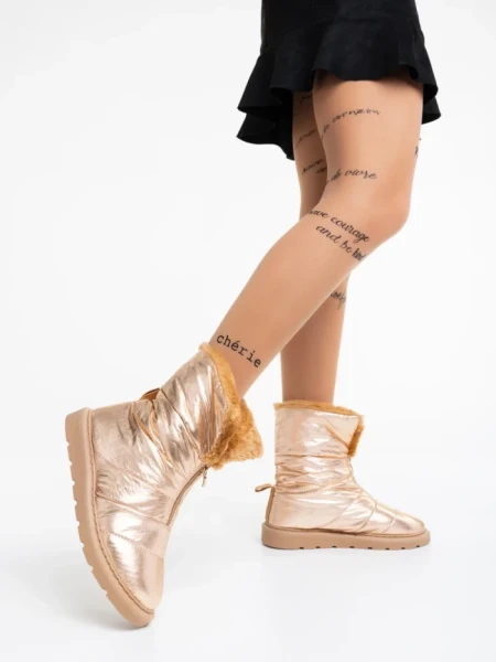 Дамски чизми шампанско от текстилен материал Tayte