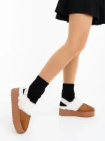 Дамски чехли камел от текстилен материал Delisia