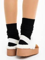 Дамски чехли камел от текстилен материал Delisia