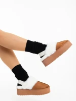 Дамски чехли камел от текстилен материал Delisia