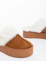 Дамски чехли камел от текстилен материал Delisia