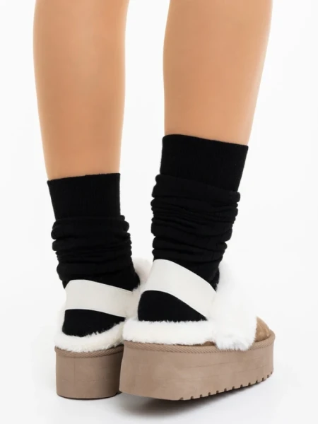 Дамски чехли тъмно бежови от текстилен материал Delisia