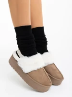 Дамски чехли тъмно бежови от текстилен материал Delisia