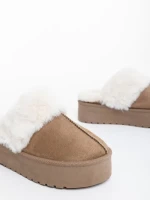 Дамски чехли тъмно бежови от текстилен материал Delisia