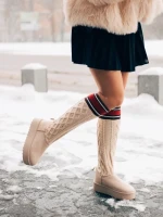 Дамски чизми бежови от текстилен материал Talora