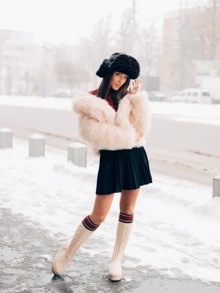 Дамски чизми бежови от текстилен материал Talora