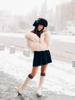 Дамски чизми бежови от текстилен материал Talora