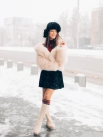 Дамски чизми бежови от текстилен материал Talora