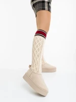 Дамски чизми бежови от текстилен материал Talora