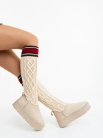 Дамски чизми бежови от текстилен материал Talora
