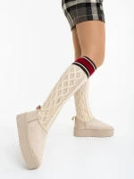 Дамски чизми бежови от текстилен материал Talora