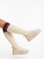 Дамски чизми бежови от текстилен материал Talora