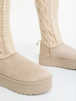 Дамски чизми бежови от текстилен материал Talora
