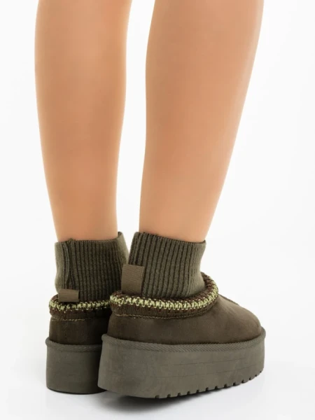 Дамски чизми зелени от текстилен материал Zenona