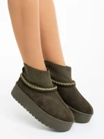 Дамски чизми зелени от текстилен материал Zenona