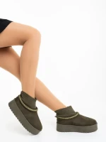 Дамски чизми зелени от текстилен материал Zenona