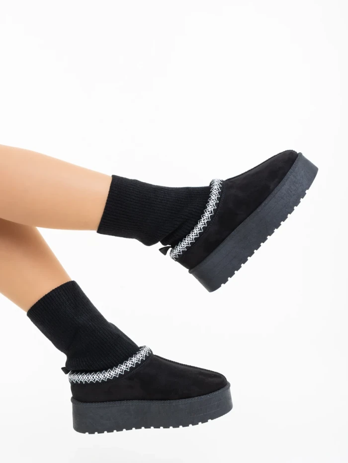 Дамски чизми черни от текстилен материал Diaza