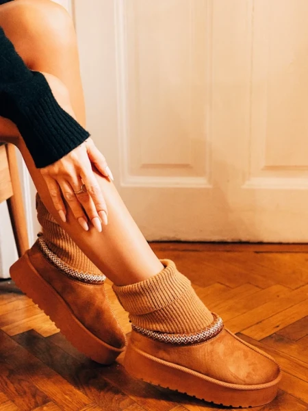 Дамски чизми камел от текстилен материал Diaza