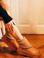 Дамски чизми камел от текстилен материал Diaza