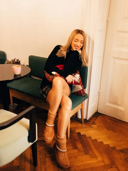 Дамски чизми камел от текстилен материал Diaza