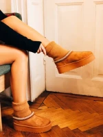 Дамски чизми камел от текстилен материал Diaza