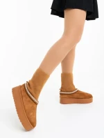 Дамски чизми камел от текстилен материал Diaza