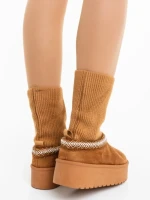 Дамски чизми камел от текстилен материал Diaza